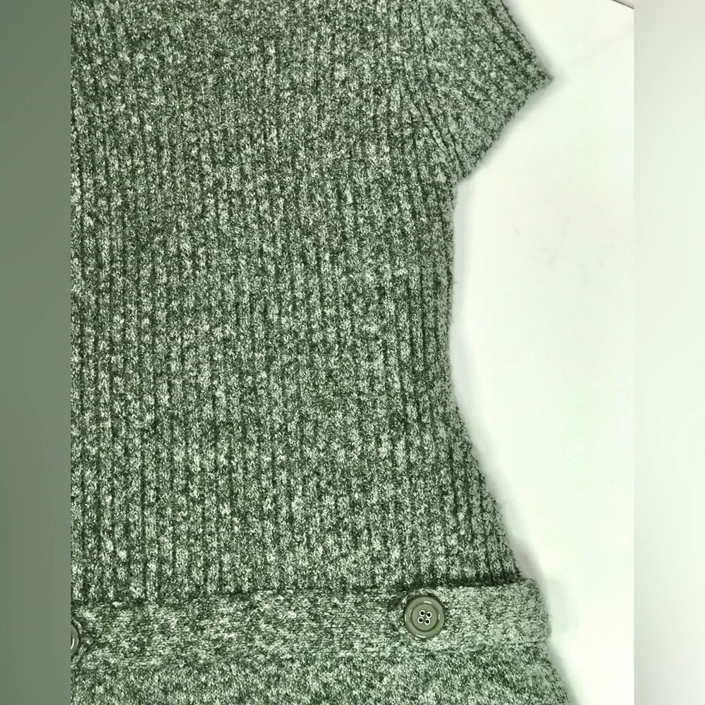 JJ BASICS M Knit Sweater Mini Dress Olive Green Marled Knit Short Sleeve Medium - Picture 5 of 15